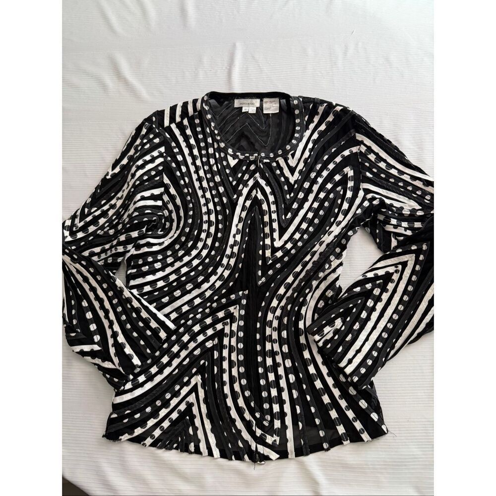 Andrea Rosati Black White Full Zip Top Blouse Size 10 Medium
